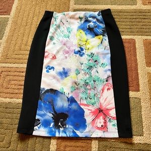Forever 21 butterfly floral pencil skirt